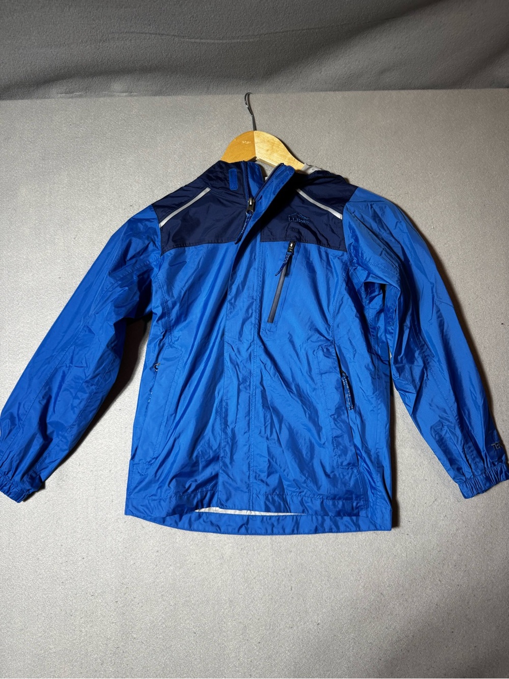 L.L. Bean Blue Raincoat with Navy Yoke - Boys Lightweight Hooded Shell